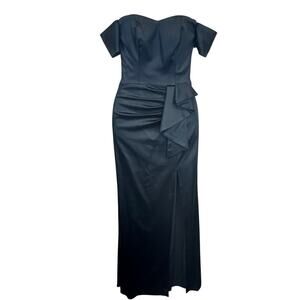 New DRESS THE POPULATION Gabrielle Off the Shoulder Long Gown Black Satin Sz XXS